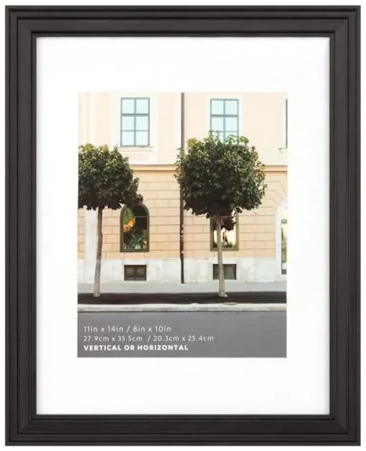 11x14 Matted to 8x10 Ridged Profile with White Mat Wall Frame, Black