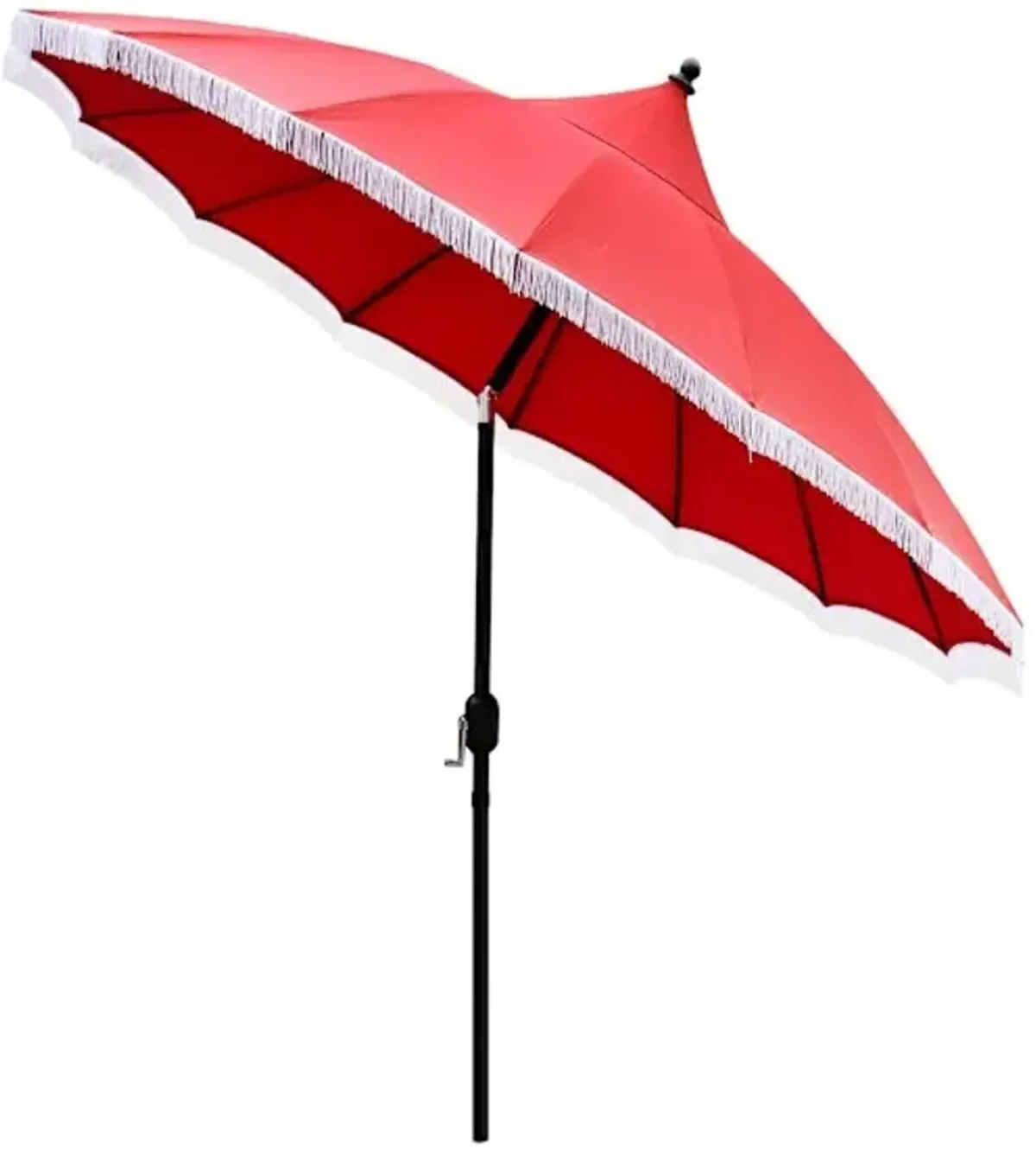 Red Dome Round Crank & Tilt Outdoor Patio Umbrella with Fringe, 9'