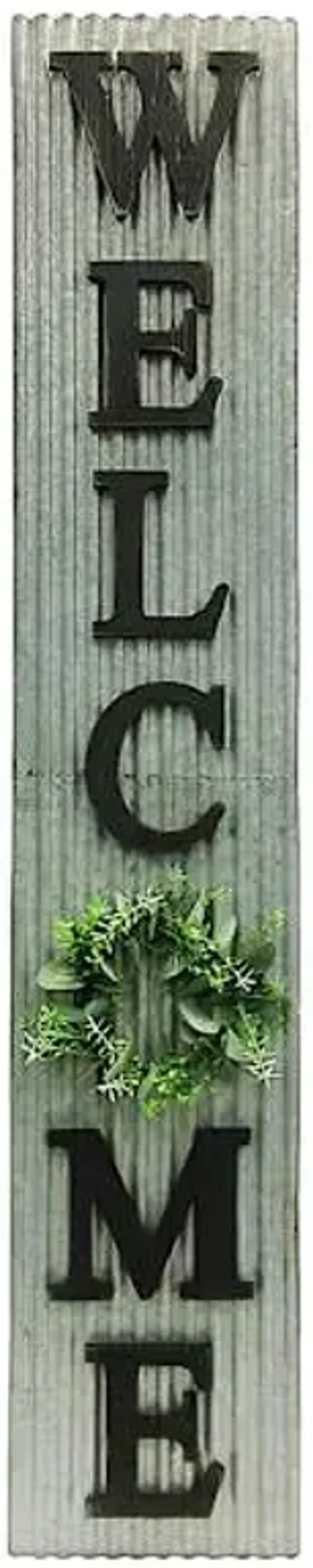 Galvanized Metal Welcome Outdoor Wall Sign, 55"