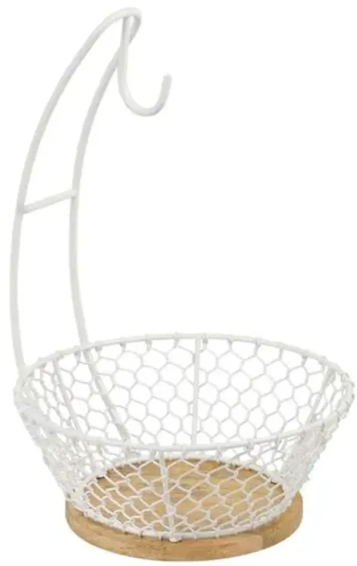 White Iron Chicken Wire Weave & Mango Wood Banana Holder & Fruit Basket