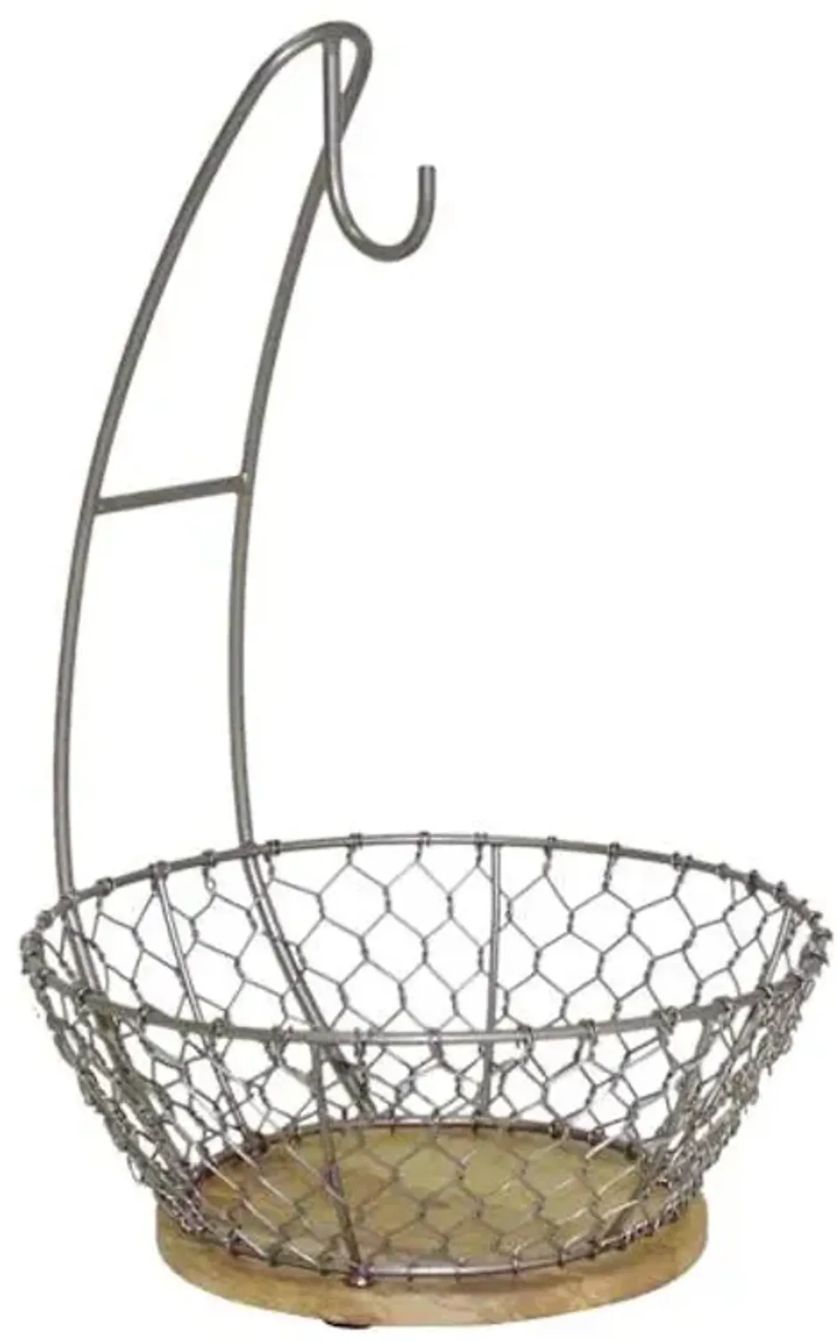 Iron Chicken Wire Basket with Mango Wood Base with Banana Hanger