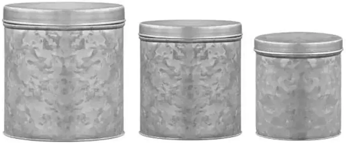 Set of 3 Galvanized Metal Canisters