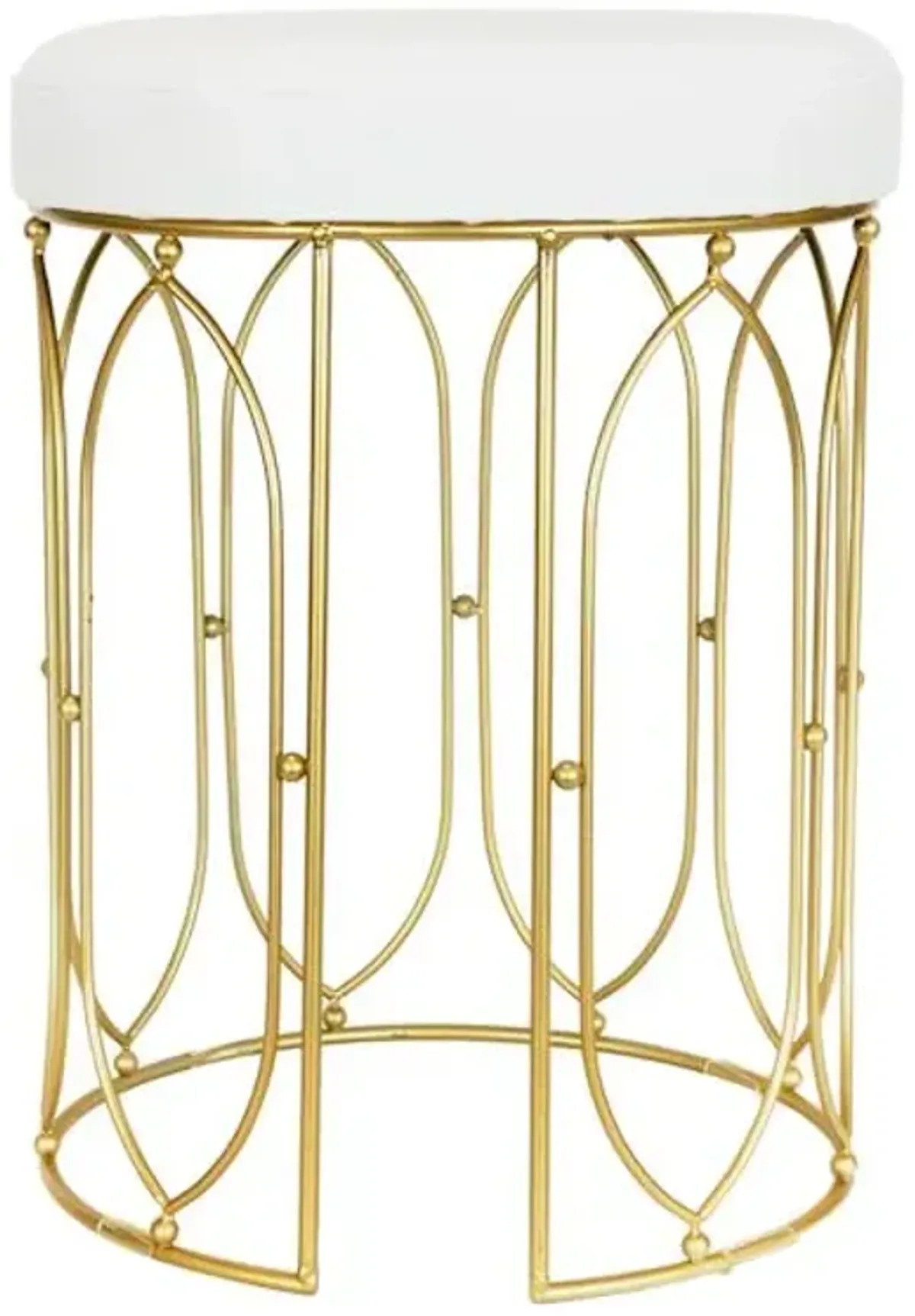 Arca Glazed Gold Wire Vanity Stool & Padded White Faux Leather Seat