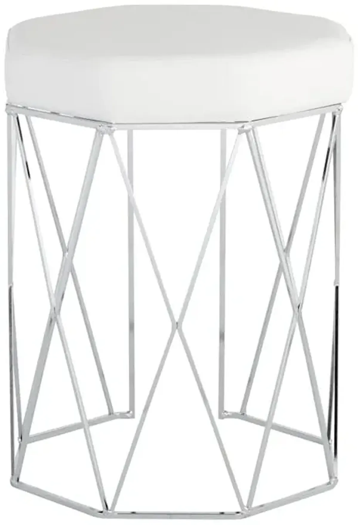 Prisma Chrome Wire Vanity Stool & Padded White Faux Leather Seat