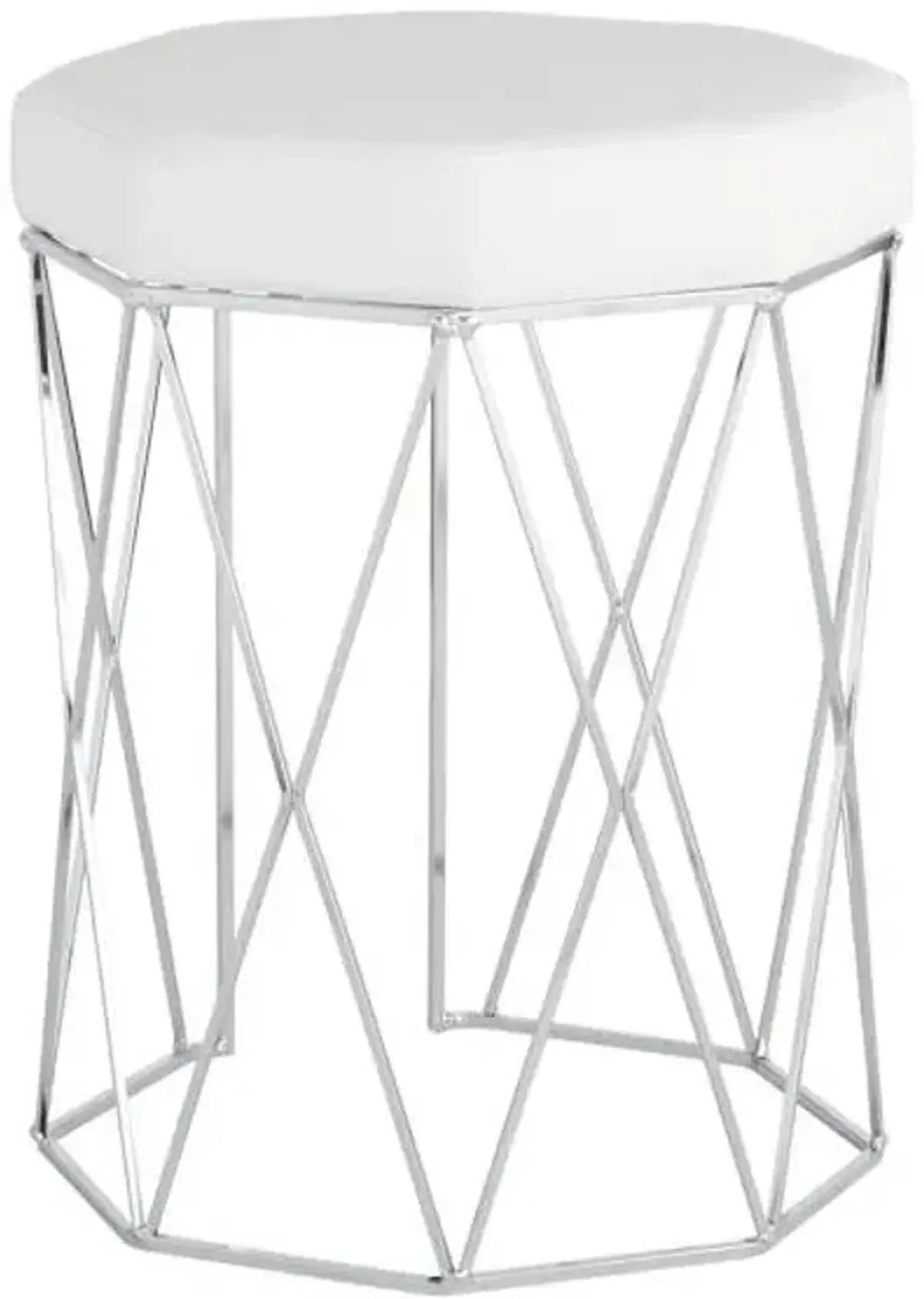 Prisma Chrome Wire Vanity Stool & Padded White Faux Leather Seat
