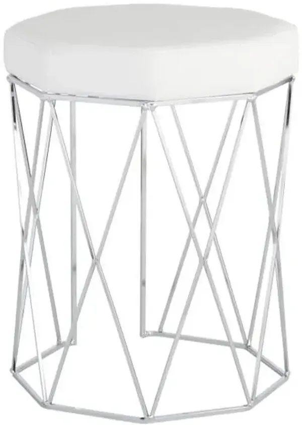 Prisma Chrome Wire Vanity Stool & Padded White Faux Leather Seat