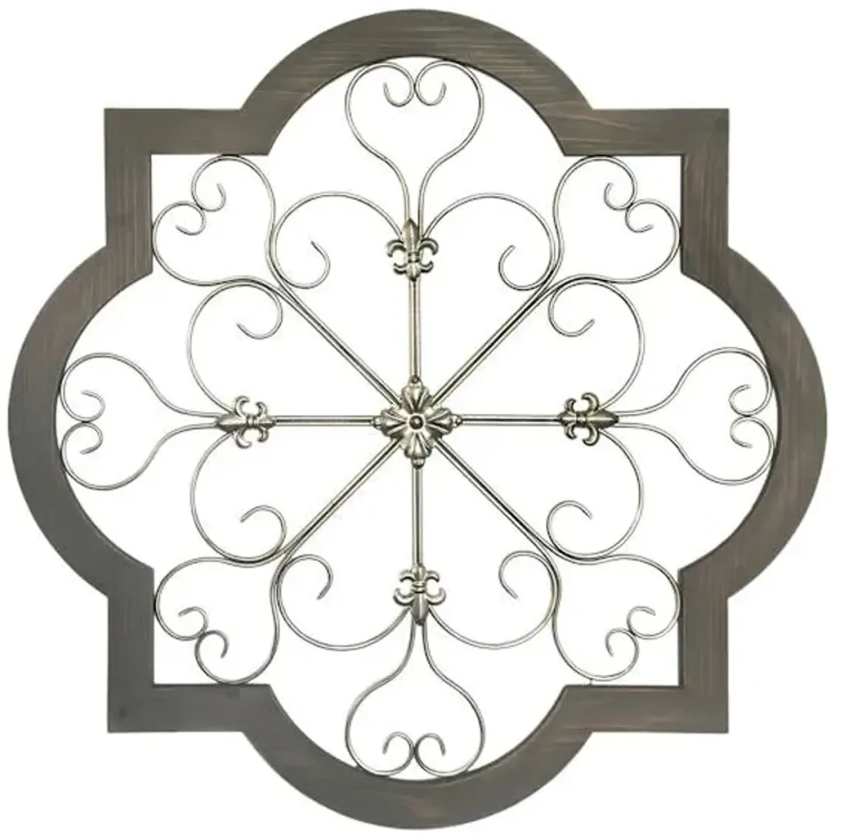 Barbed Quatrefoil Scroll Black Wood Wall Art, 36"