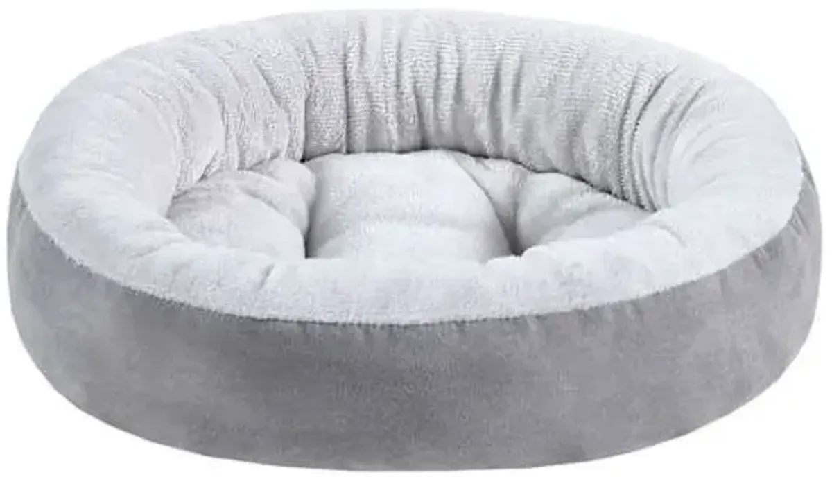 Grey Faux Suede & Microtec Donut Pet Bed, 18"