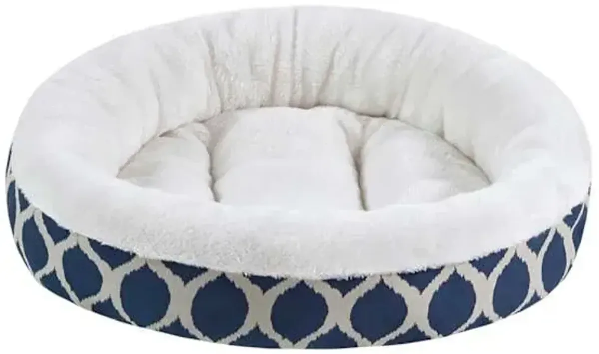 Navy & White Printed Donut Pet Bed, 18x22