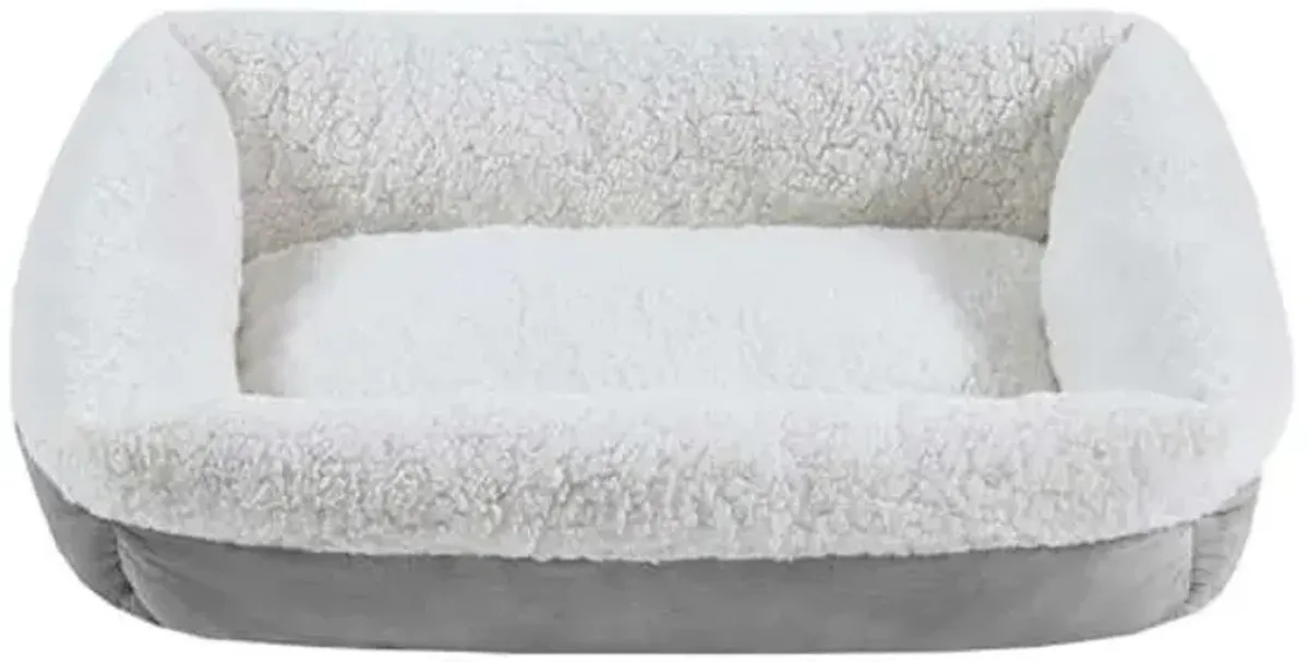 Crystal Grey Velvet & White Microberber Pet Bed, 18x22