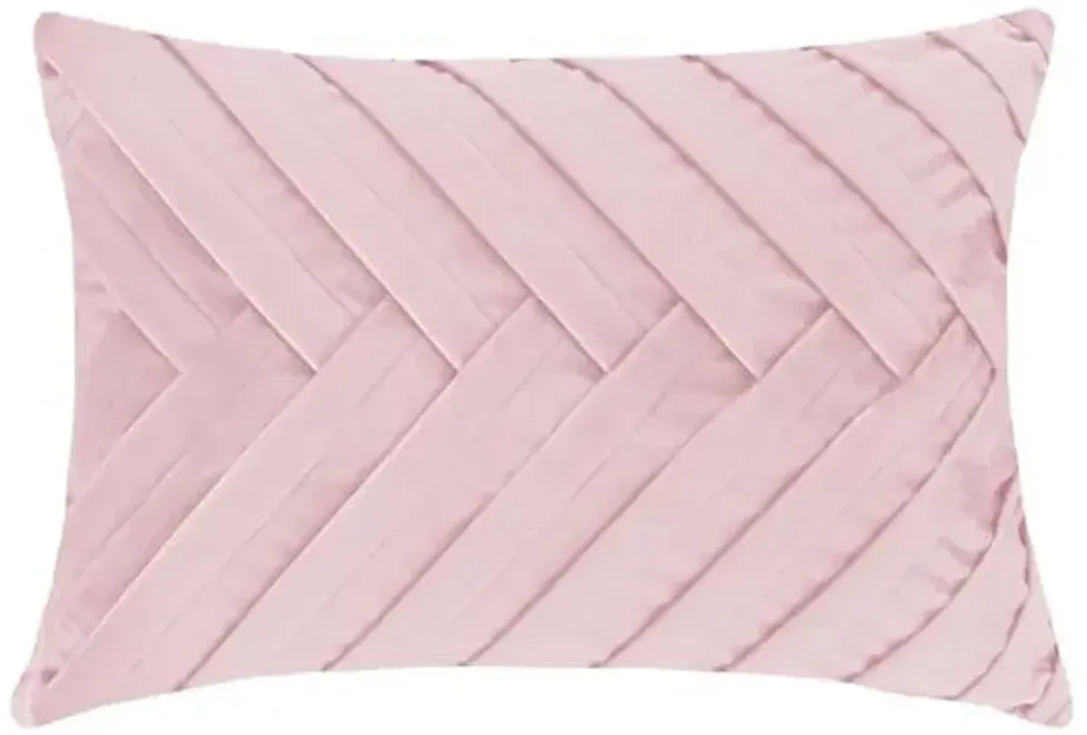 Blush Pink Herringbone Pleated Oblong Throw Pillow, 14x20