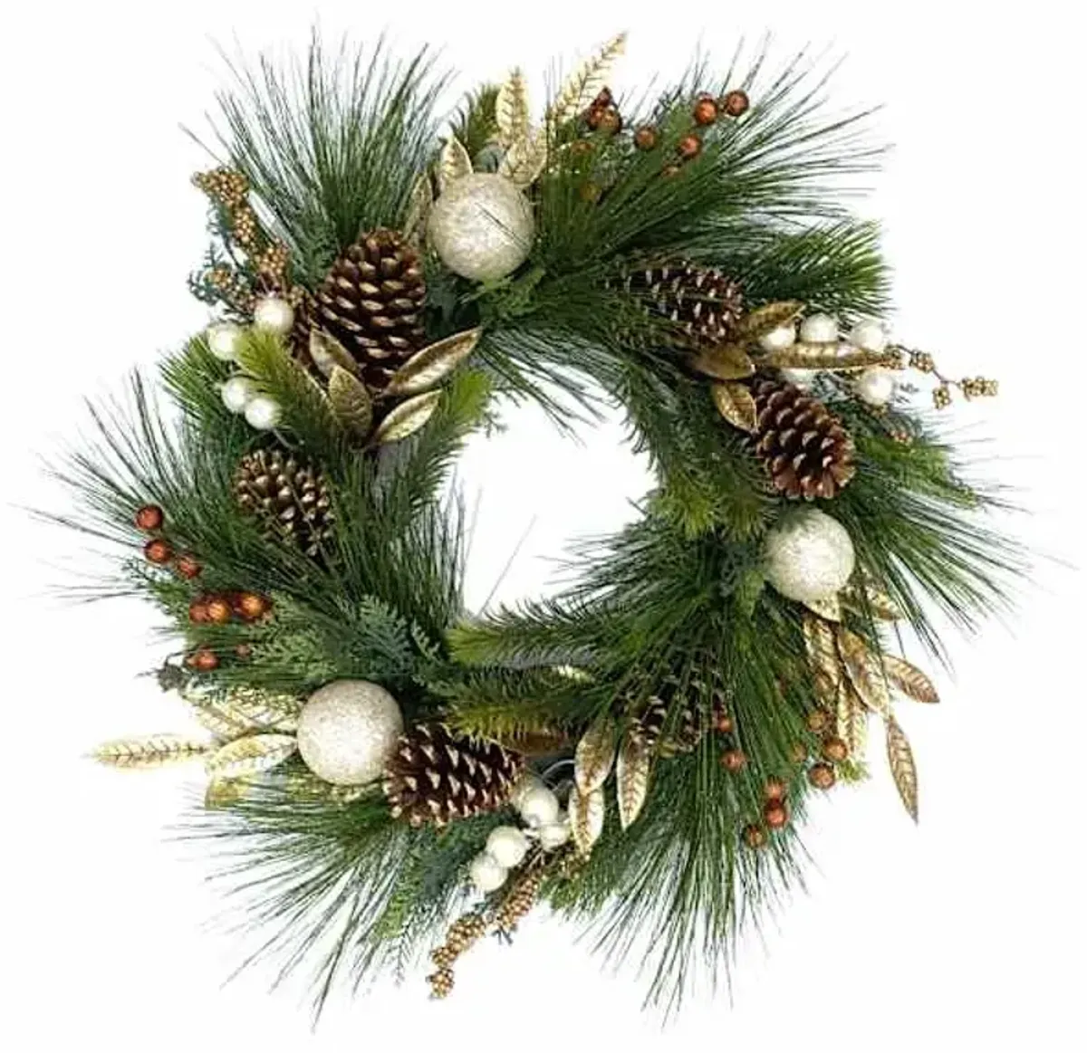Gold Glittered Ornament, Pinecone & Pine Wreath, 24"