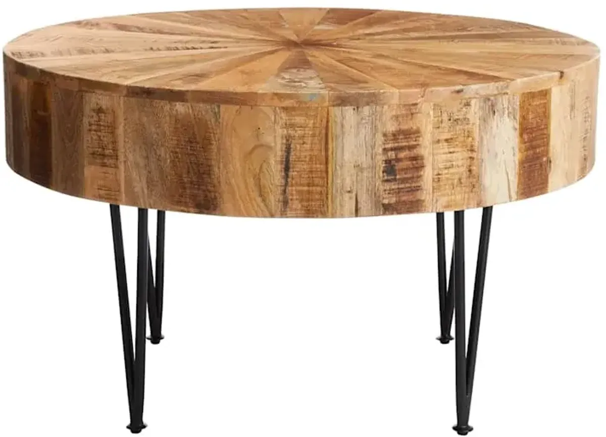 Found & Fable Round Mango Wood Coffee Table With Metal Hairpin Legs, Mango