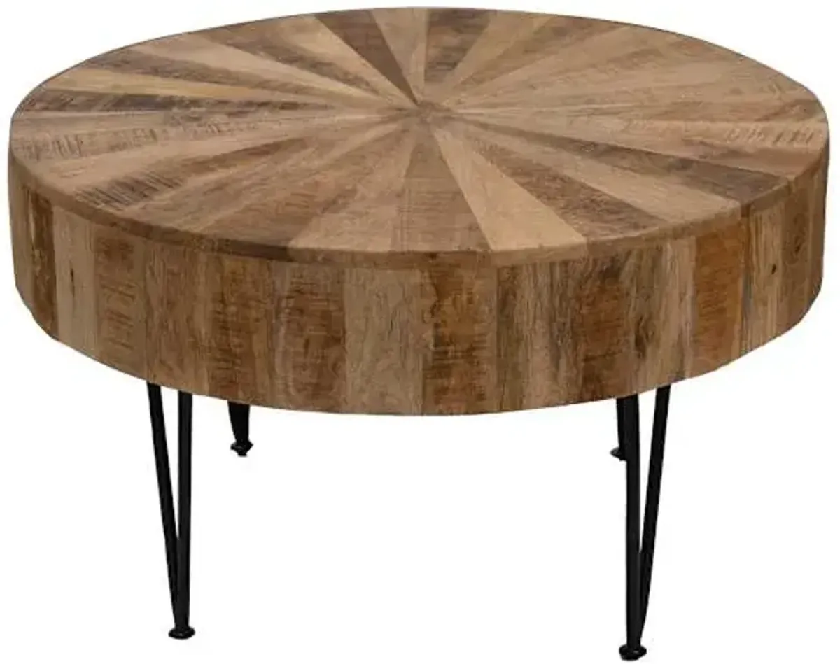 Found & Fable Round Mango Wood Coffee Table With Metal Hairpin Legs, Mango