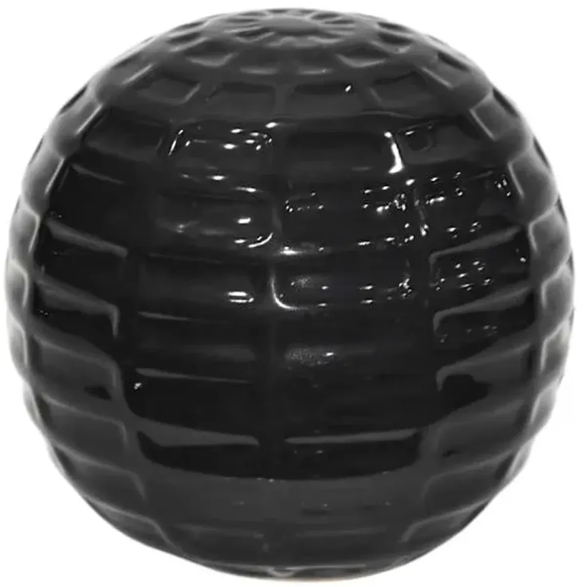 Black Ribbed Ceramic Sphere, 4"