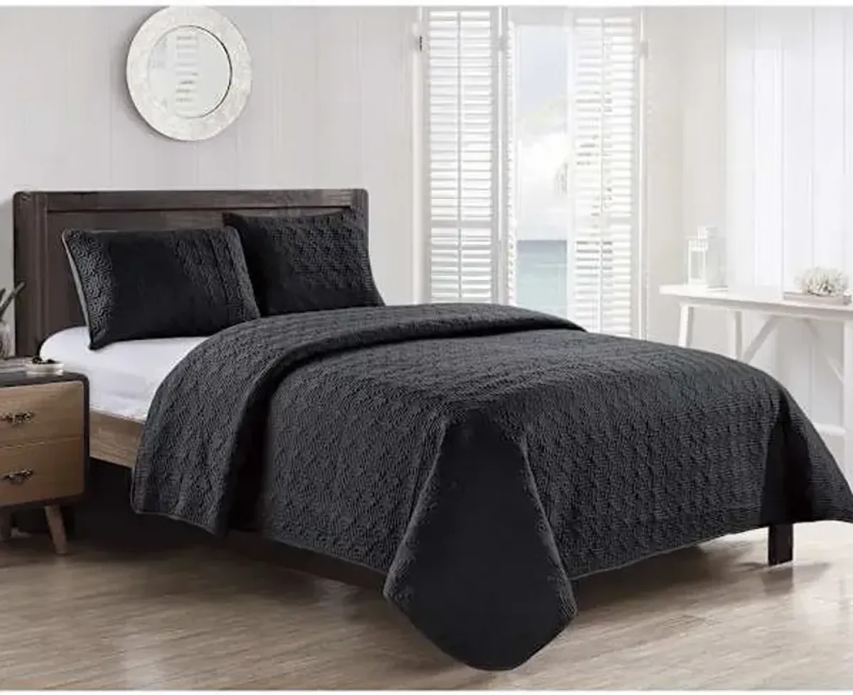 3-Piece Black Ettori Stitch Quilt Set, Full/Queen