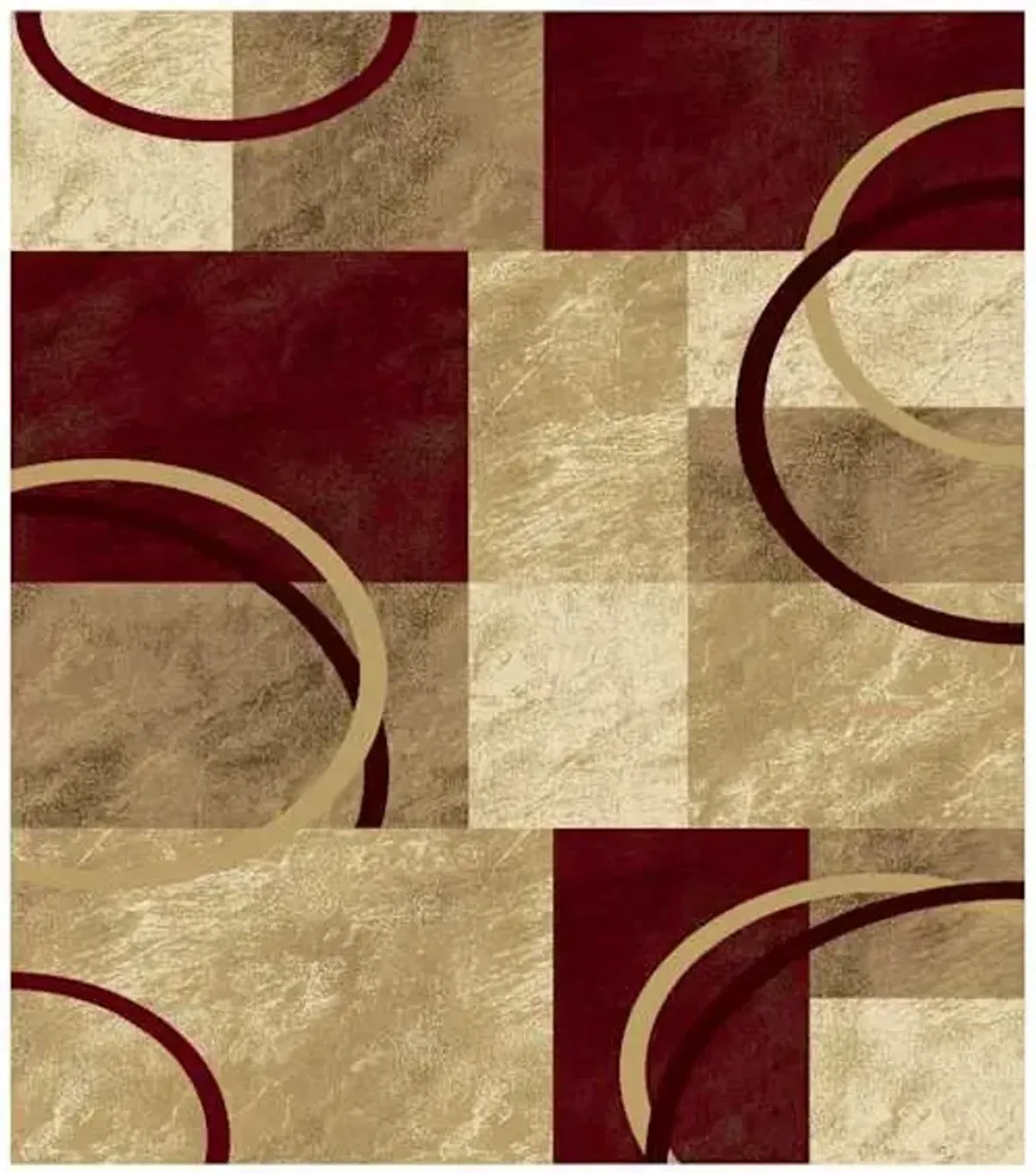 (B645) Superior Burgundy & Tan Geometric Area Rug, 7x10