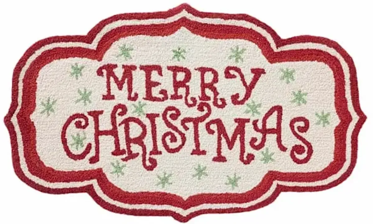 Merry Christmas Tag Shaped Scatter Rug, 27x45