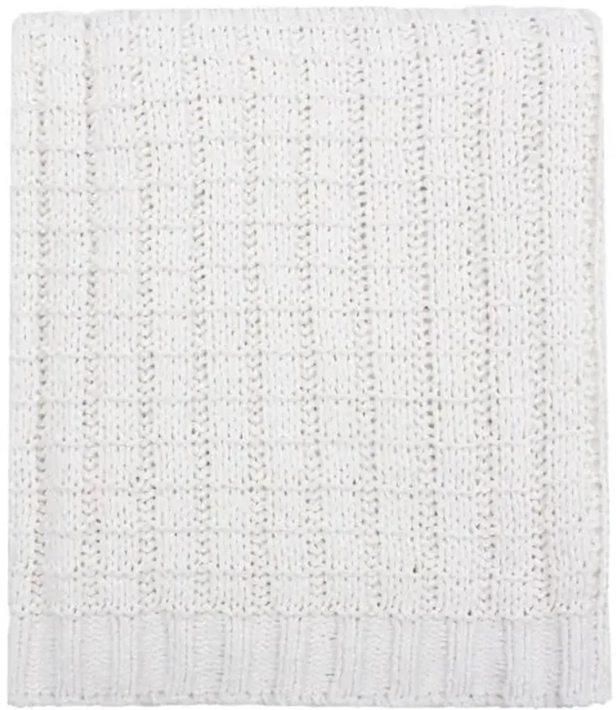 Ivory Polyester Chenille Knit Throw Blanket, 50x60