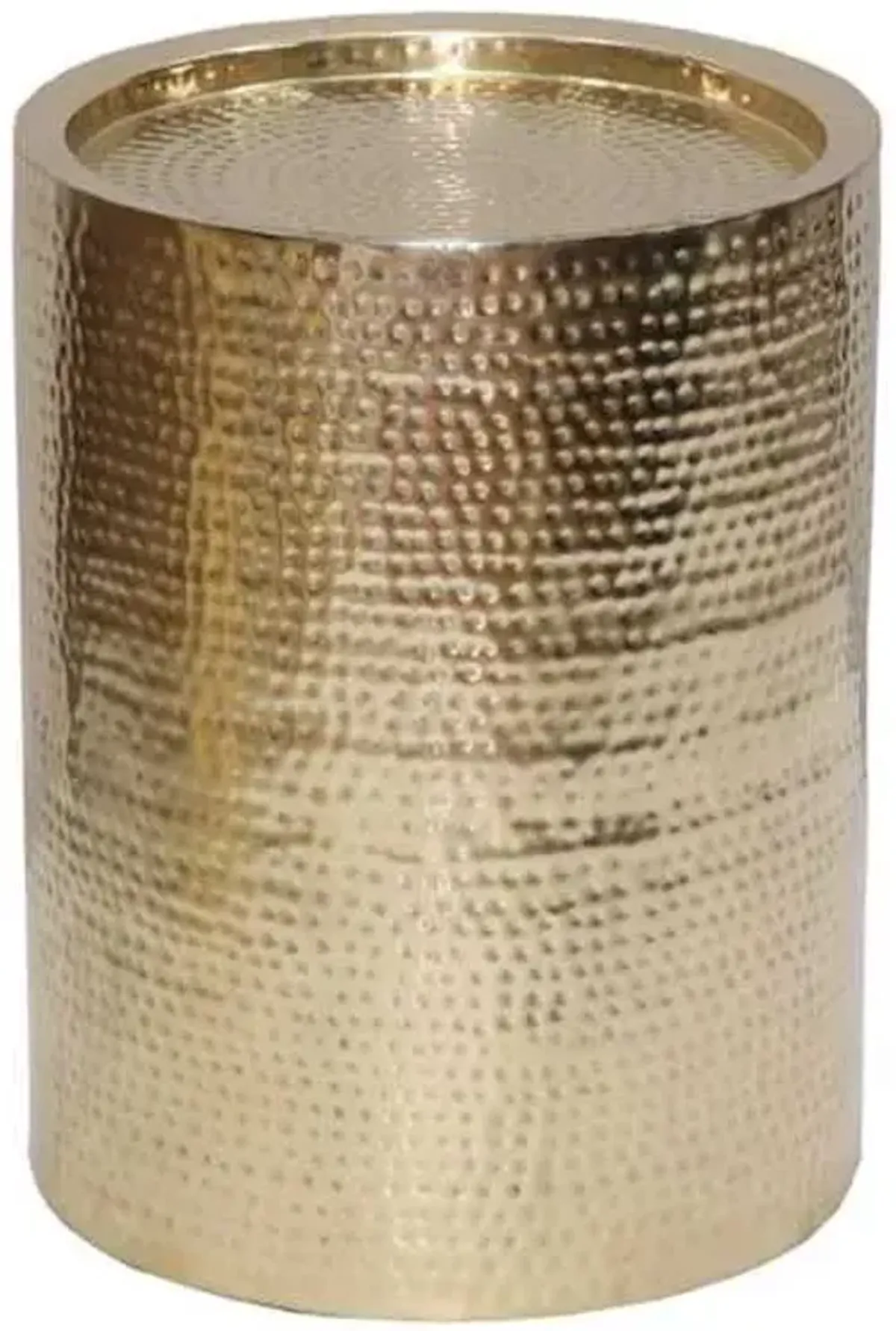 Hammered Gold Metal Drum Accent Table, Medium