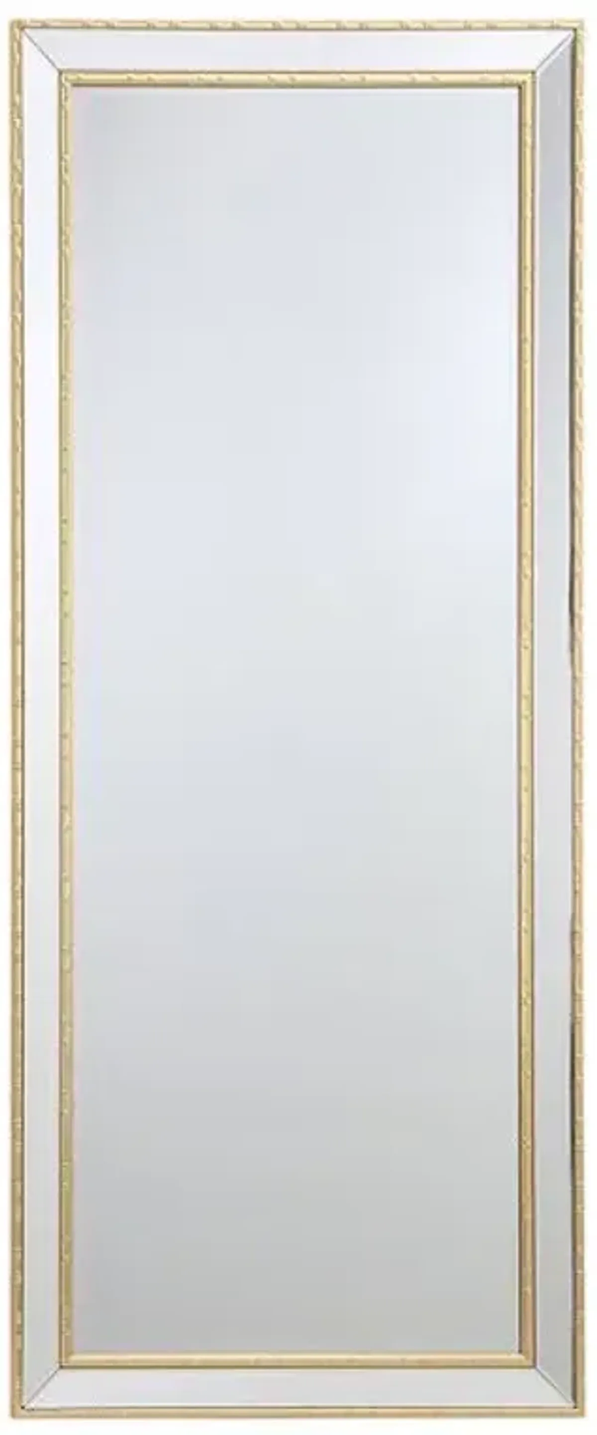 Gold Bamboo Wood Trimmed Beveled Leaner Mirror, 24x58