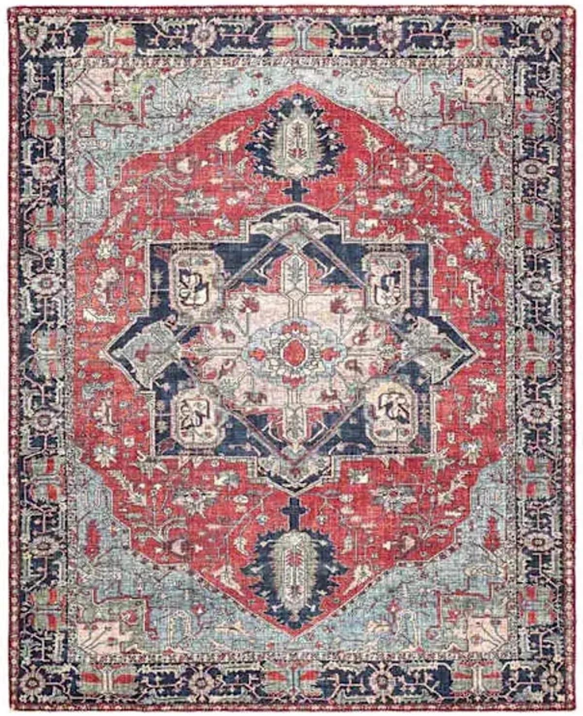 (D473) Fenix Red Medallion Chenille Area Rug, 8x10