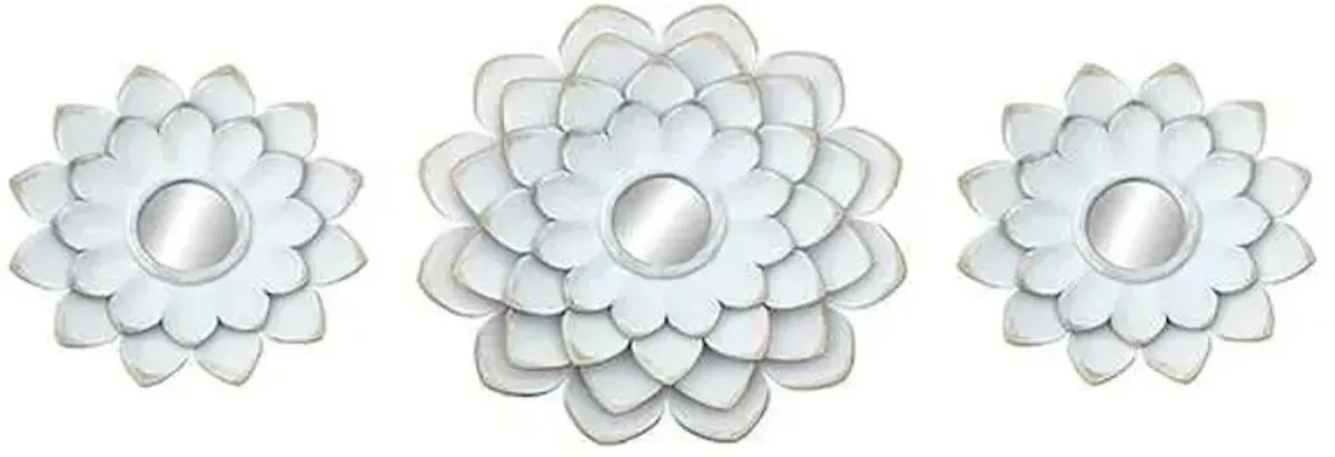 3-Piece White Floral Accent Wall Mirror Set, 14"