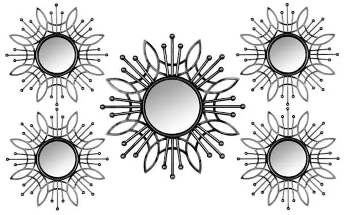 5-Piece Metallic Framed Floral Burst Wall Mirror Set