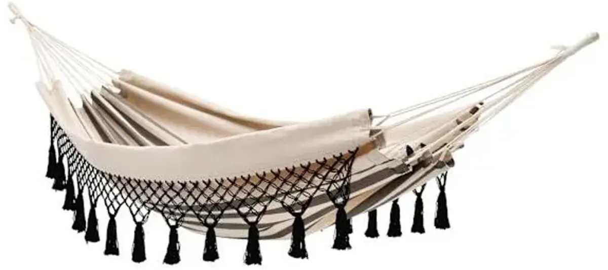 Hampton Patio Hammock with Tassels, Tan & Black Striped