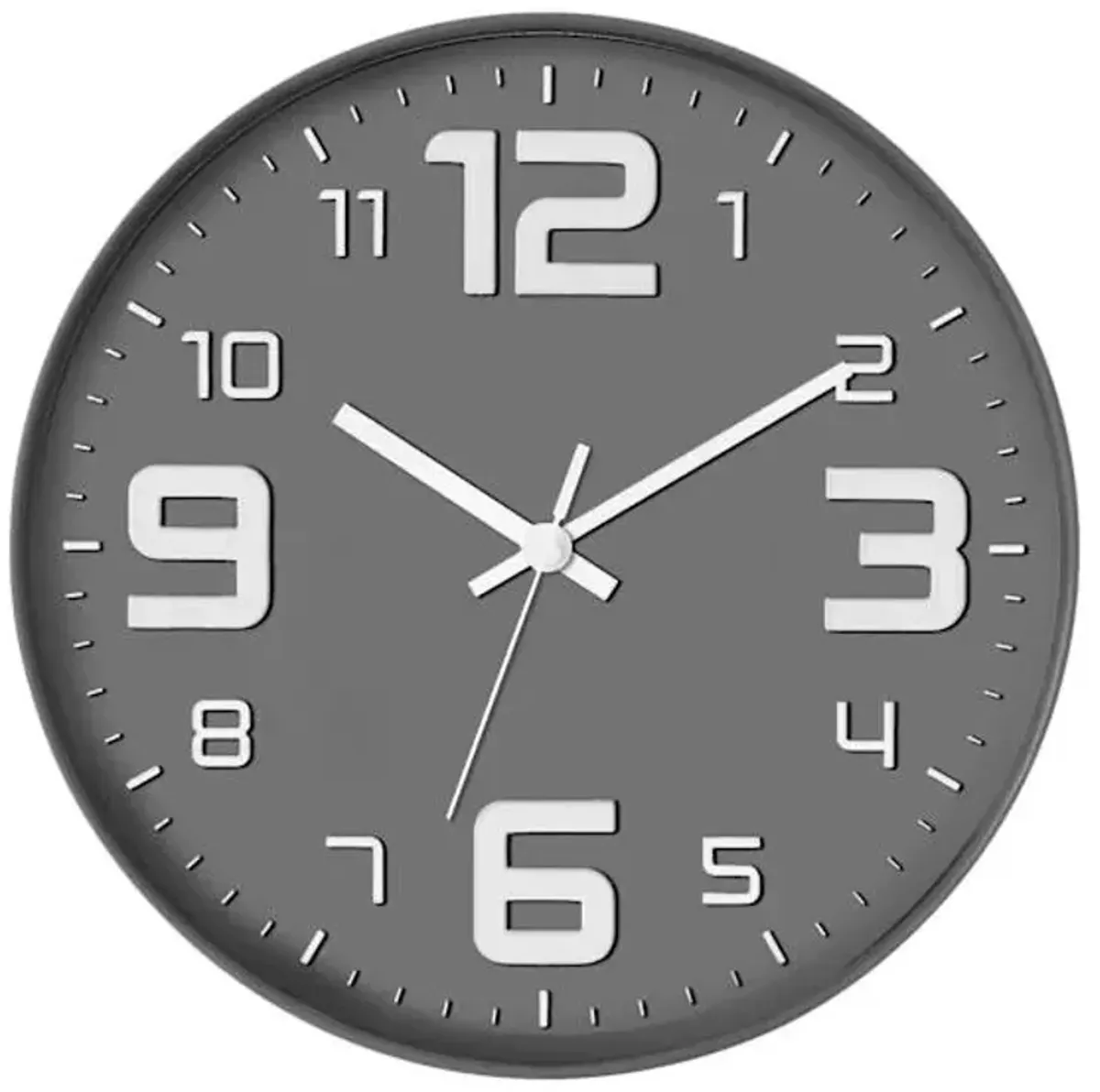 Grey & White Modern 3D Dial Round Wall Clock, 12"
