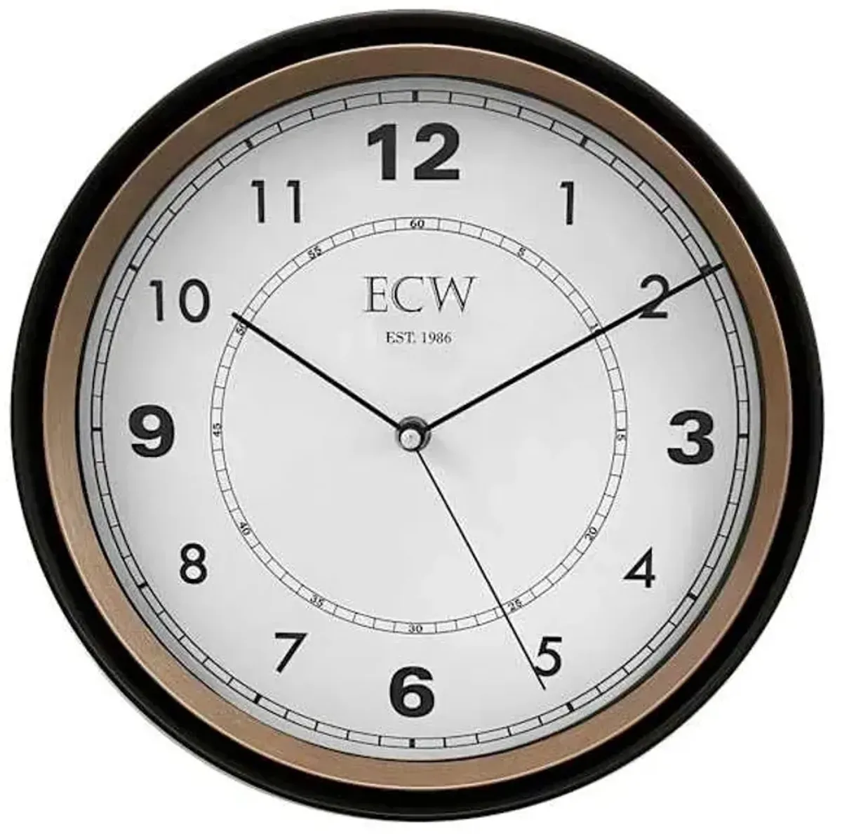 Black & Rose Gold Modern Round Wall Clock with White Dial, 12"