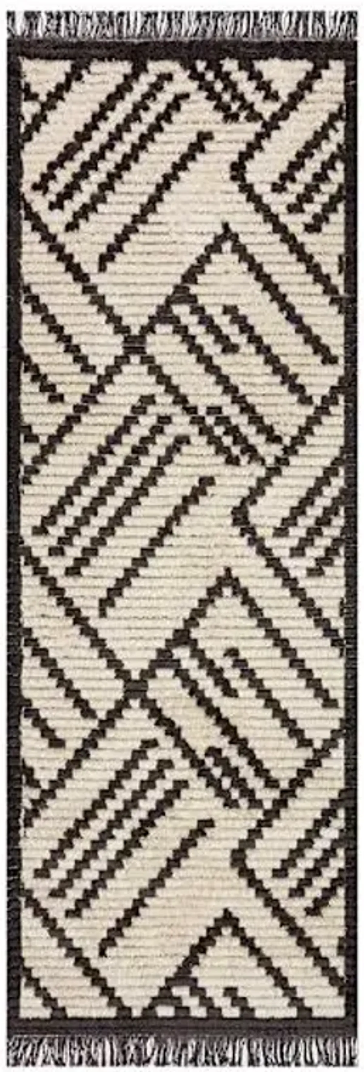 (C161) Tracey Boyd Black & Ivory Fringe Runner, 2x7