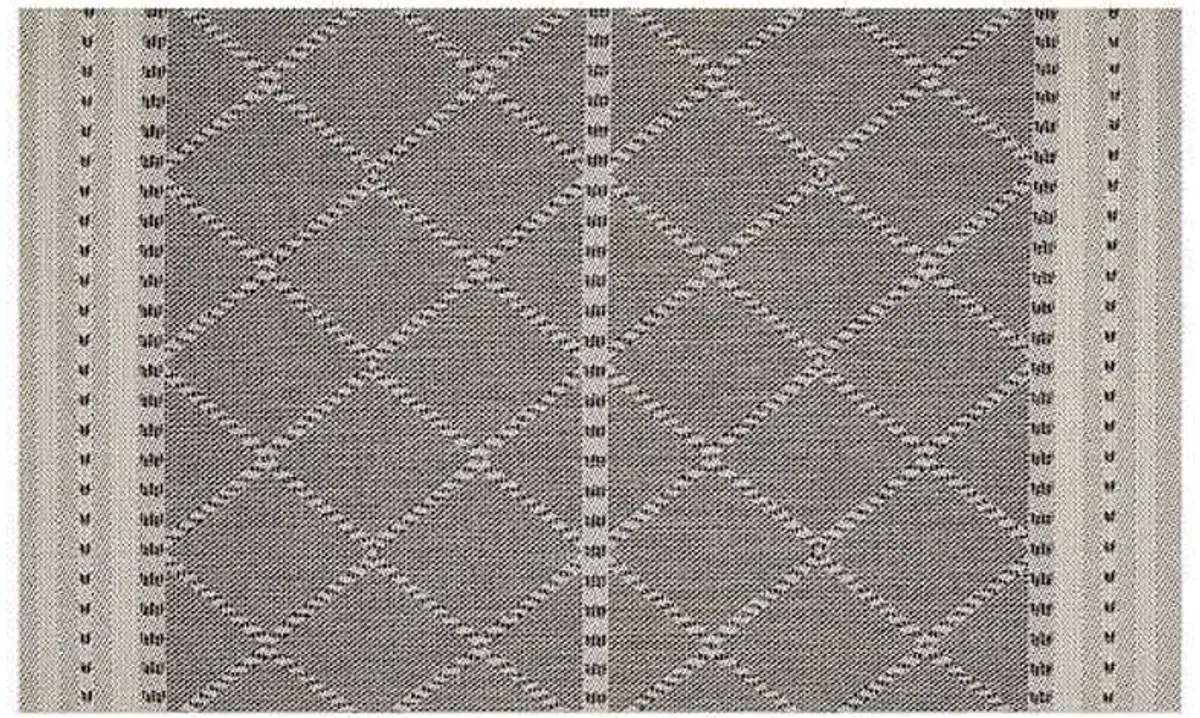 (E301) Crosby St. Oasis Ecru & Black Diamond Design Indoor & Outdoor Accent Rug, 3x5