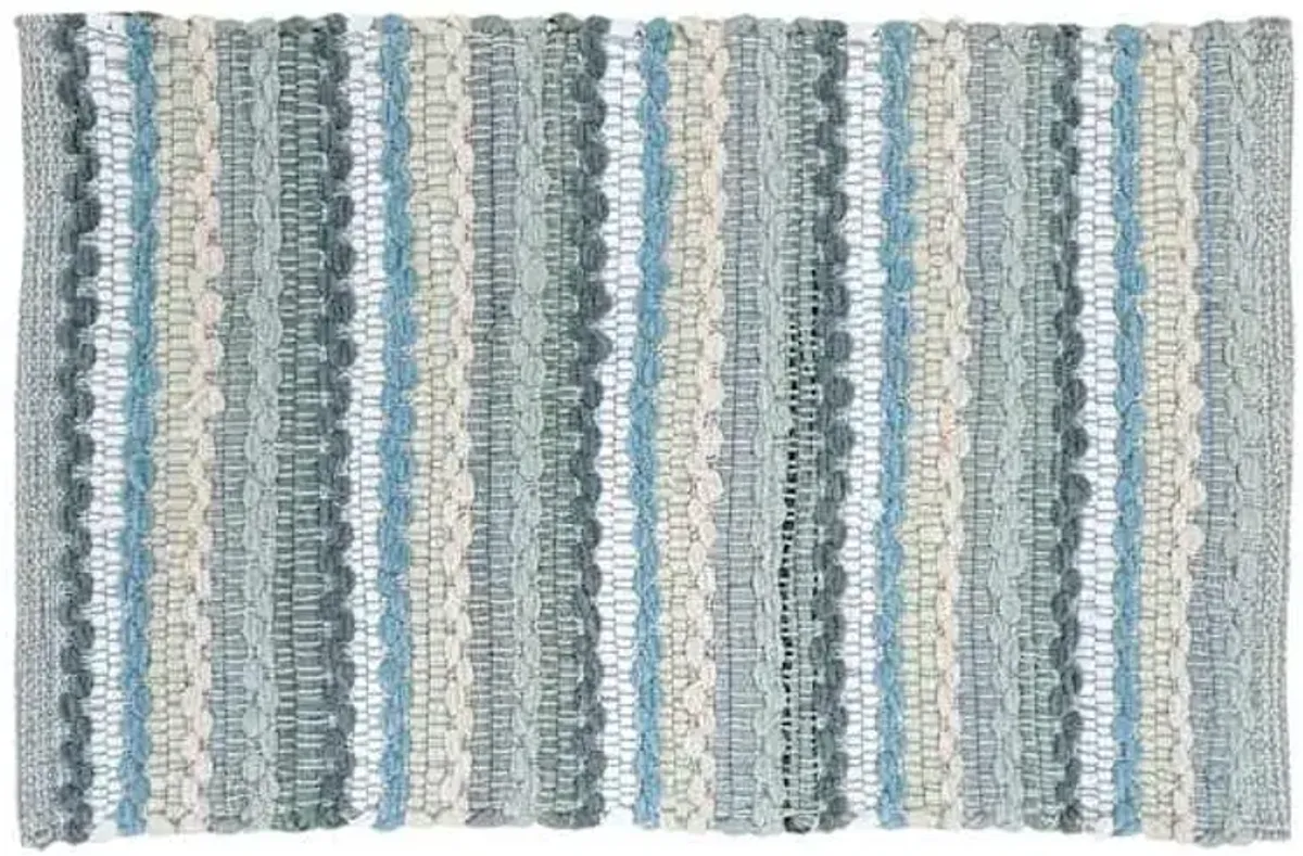 Blue Striped Cotton Chenille Accent Rug, 20x32