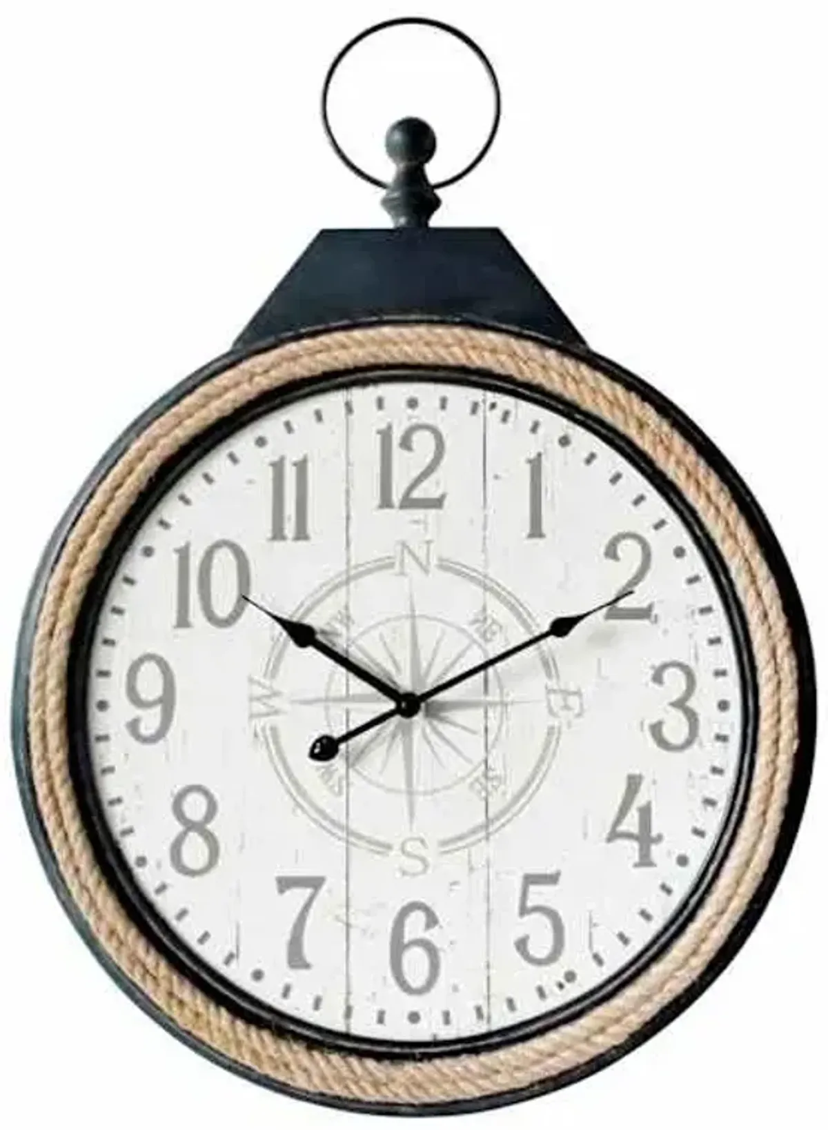 Black Metal with Rope Round Wall Clock, 20"