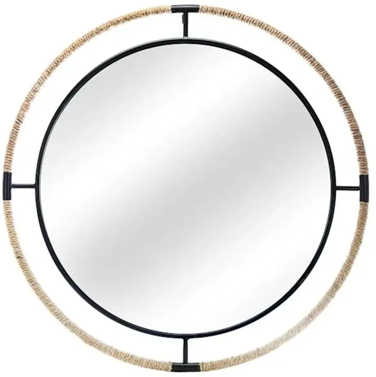 Black Metal with Rope Round Wall Mirror, 36"