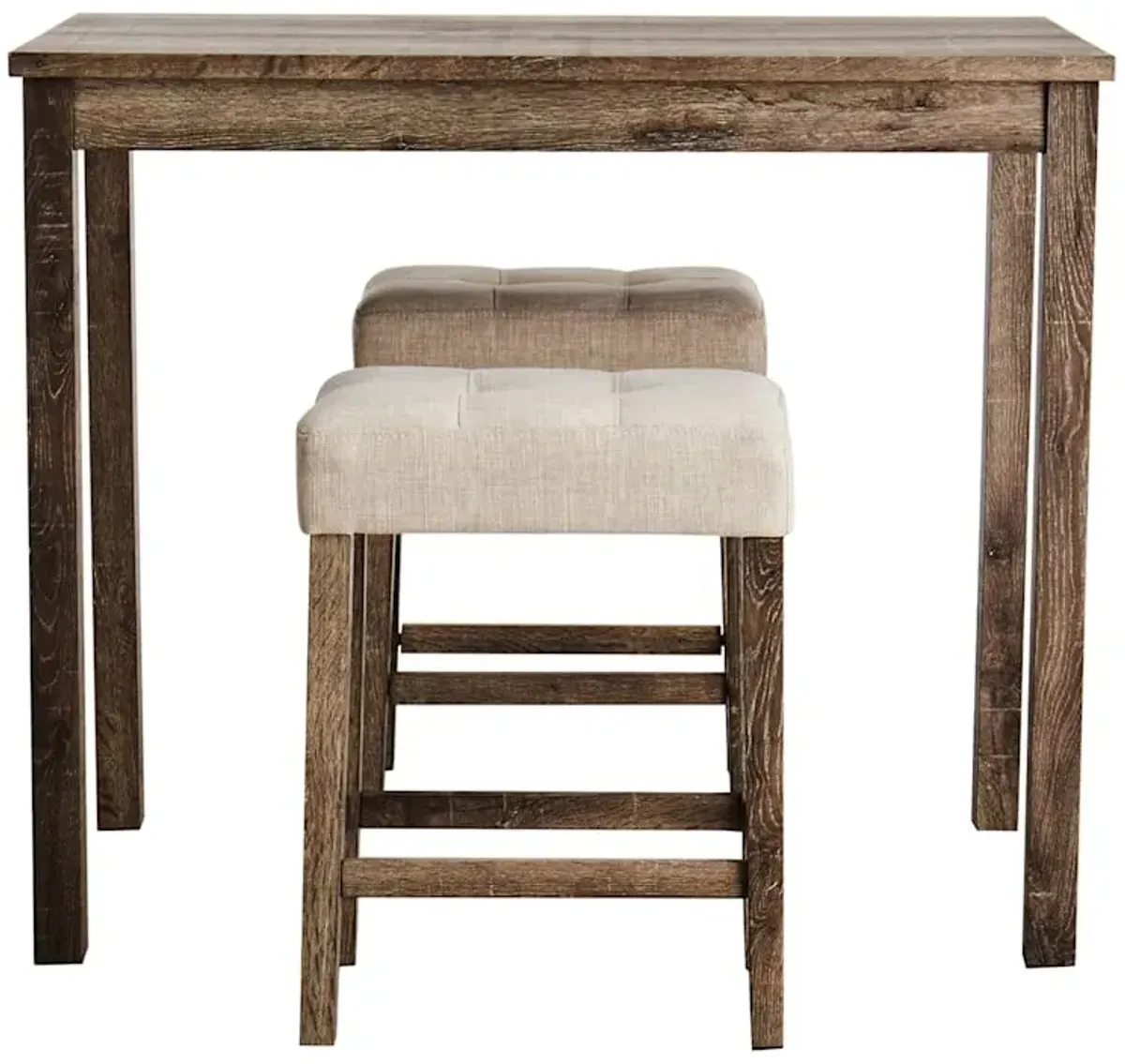 3-Piece Oak Lawn Table Set with Ivory Upholstered Counter Stools, 42"