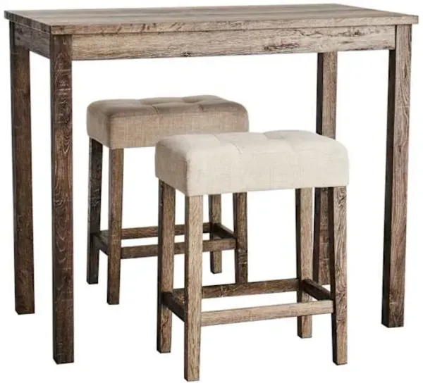 3-Piece Oak Lawn Table Set with Ivory Upholstered Counter Stools, 42"