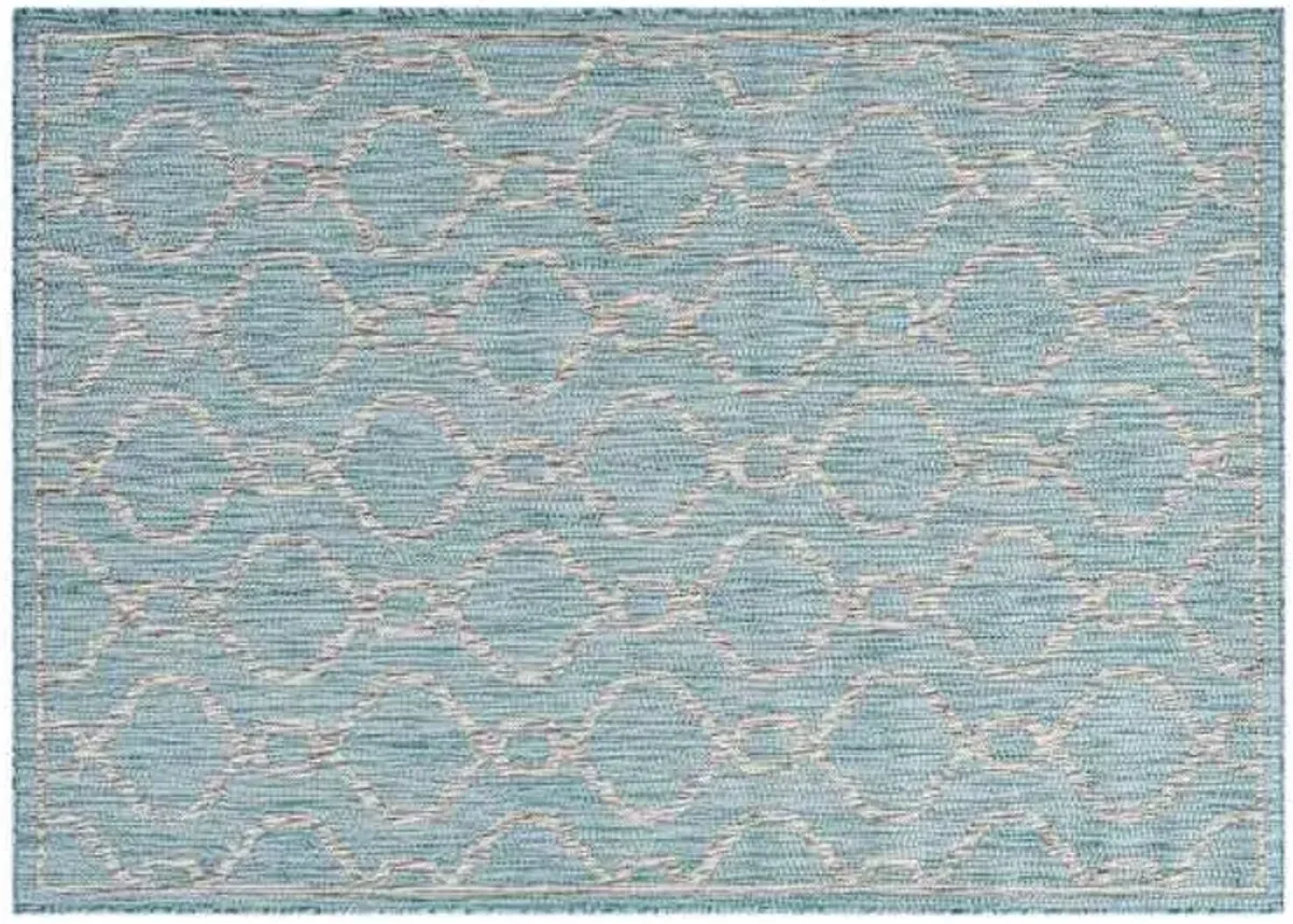 (E306) Aqua Geometric Wave Indoor & Outdoor Accent Rug, 2x4