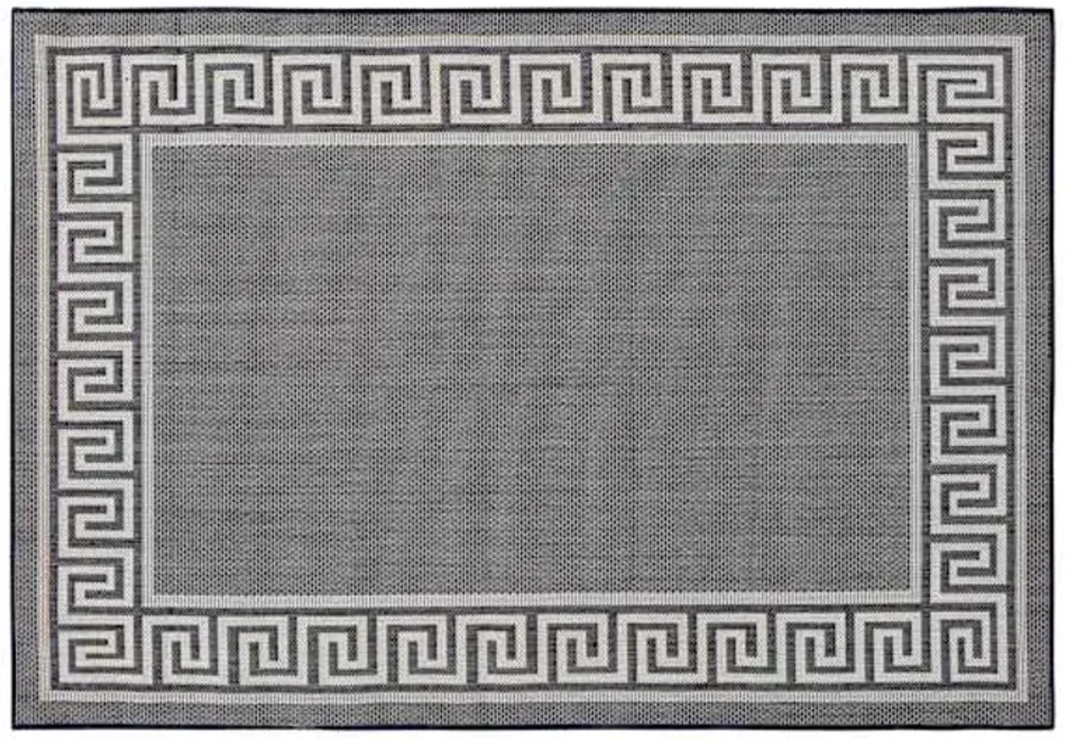 (E303) Dark Blue & Cream Greek Key Indoor & Outdoor Accent Rug, 2x4