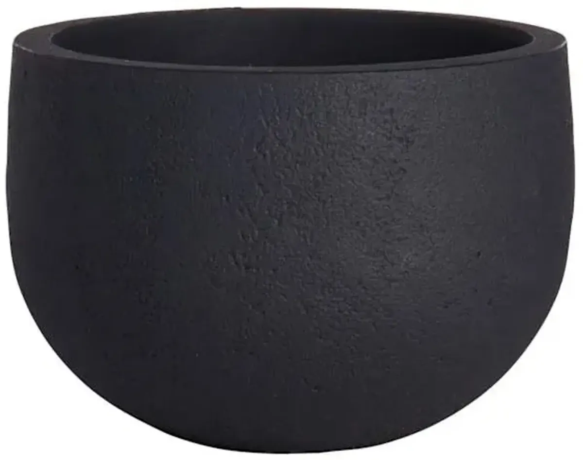Japi All-Weather Black Round Rustic Outdoor Planter, Small