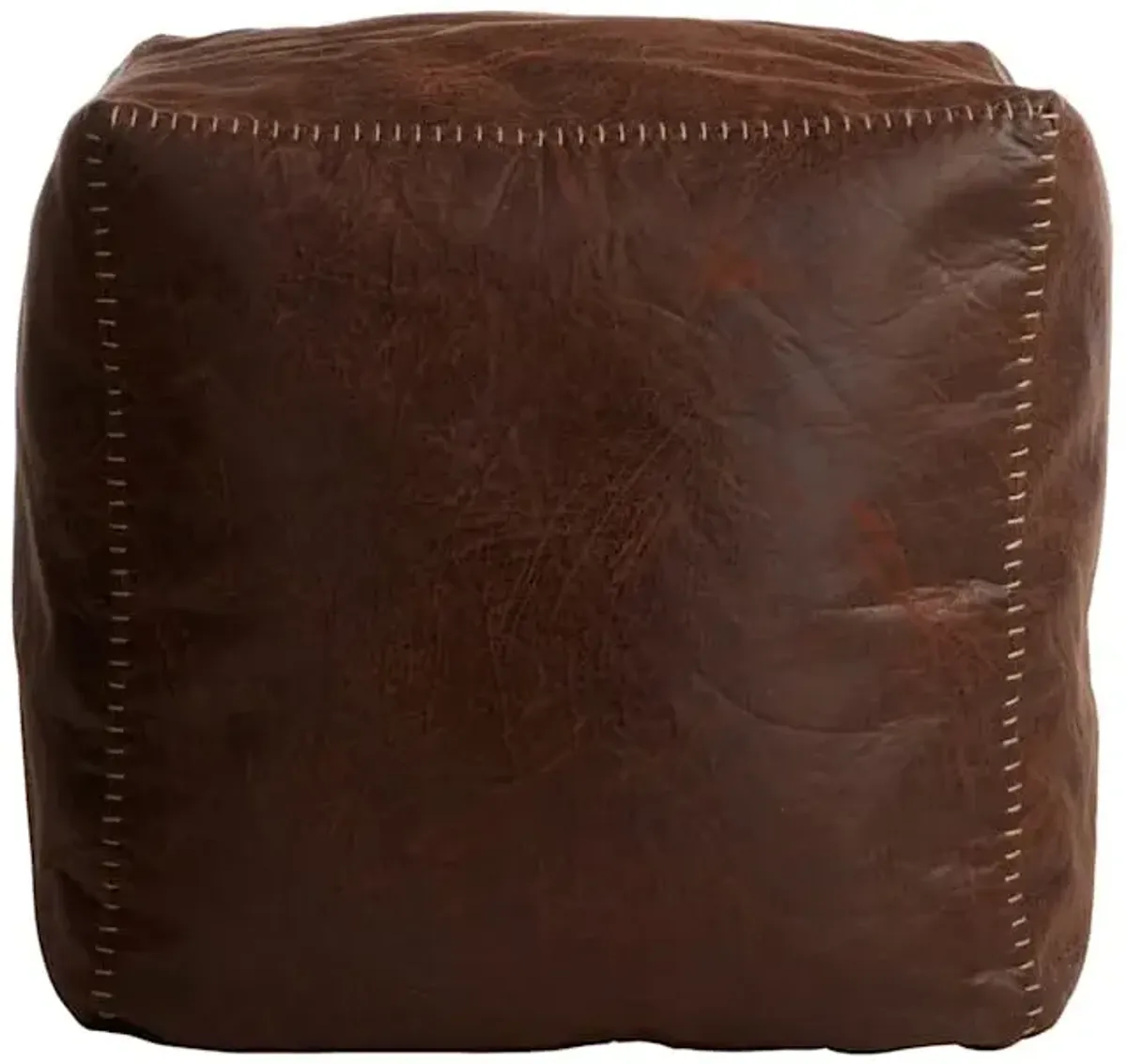 Honeybloom Faux Leather Brown Pouf with Baseball Stitch