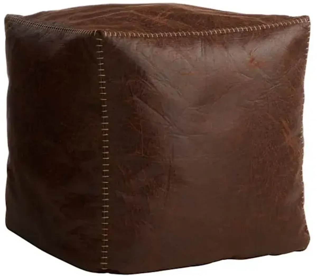 Honeybloom Faux Leather Brown Pouf with Baseball Stitch