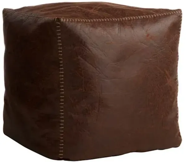 Honeybloom Faux Leather Brown Pouf with Baseball Stitch