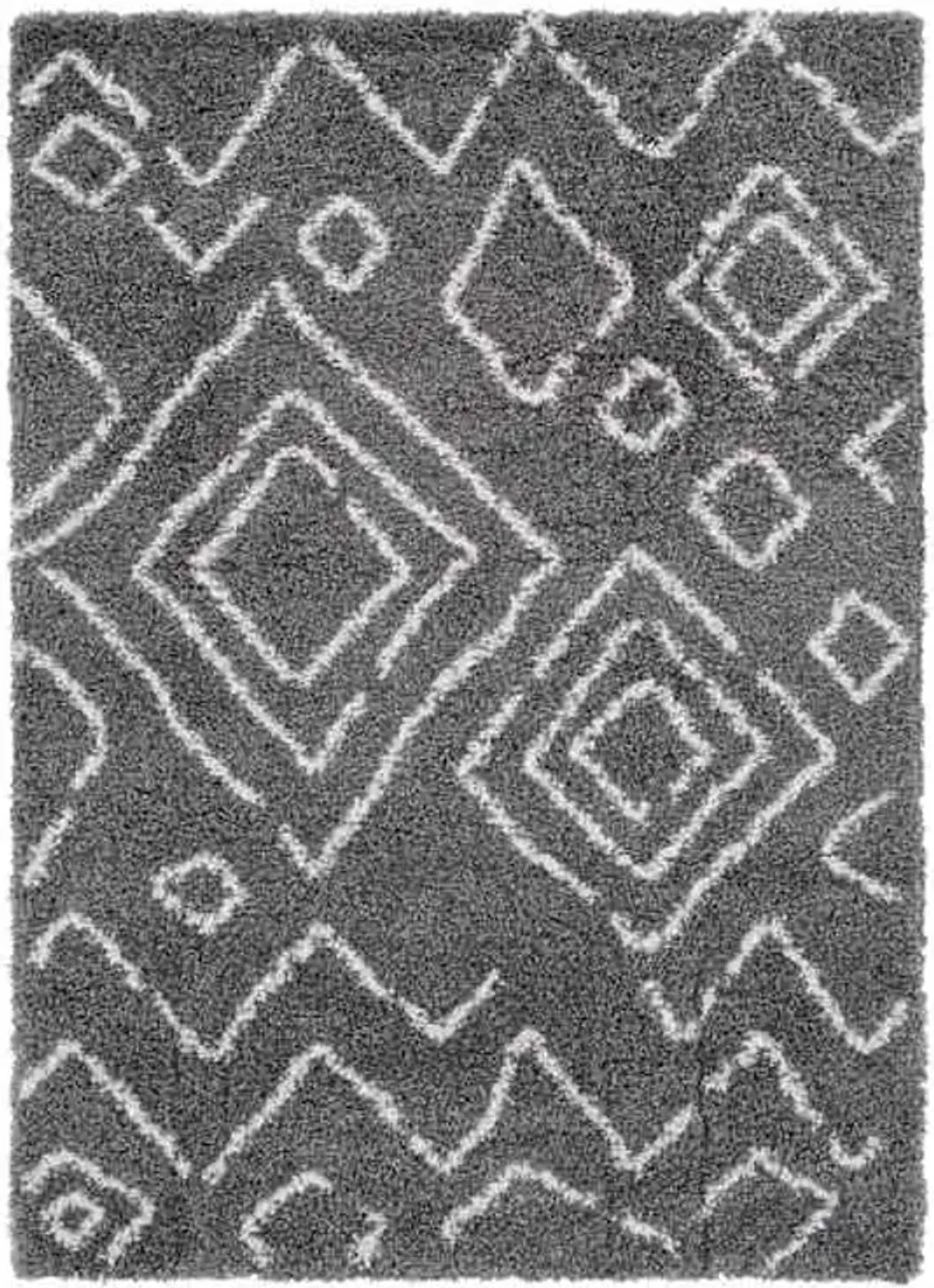 (C167) Dark Grey & Ivory Moroccan Style Shag Area Rug, 3x5