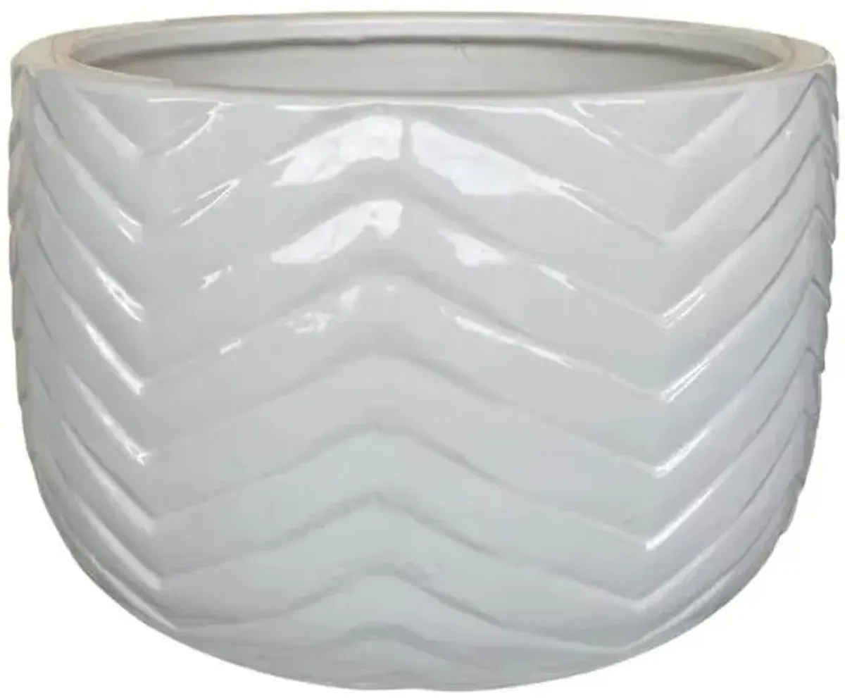 Herringbone White Ceramic Outdoor Planter, Large
