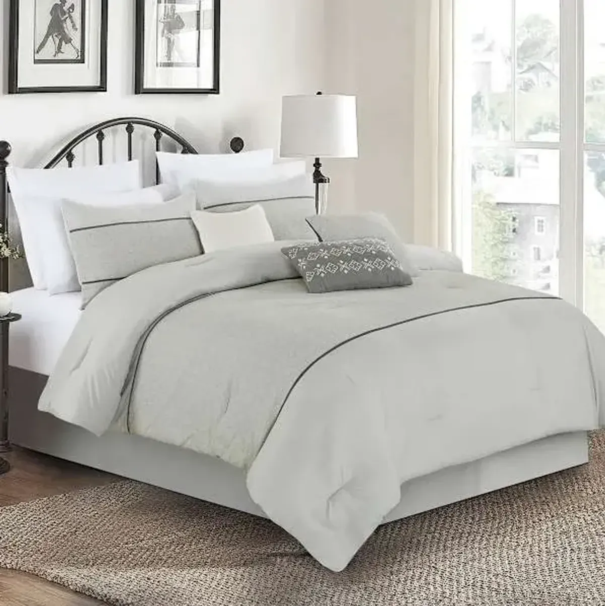 7-Piece Grey Embellished Geo Comforter Set, King