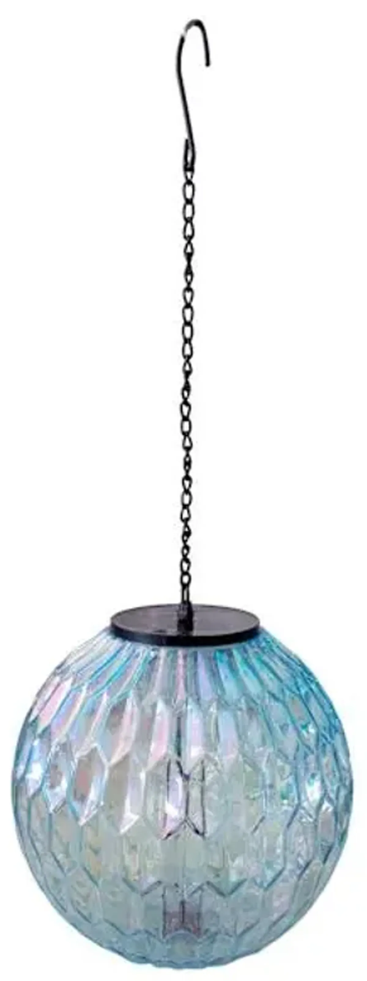 LED Iridescent Blue Glass Hanging Ball Outdoor Solar Lantern, 8"