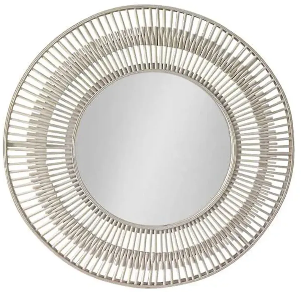 Tracey Boyd Whitewashed Bamboo Round Wall Mirror, 35"