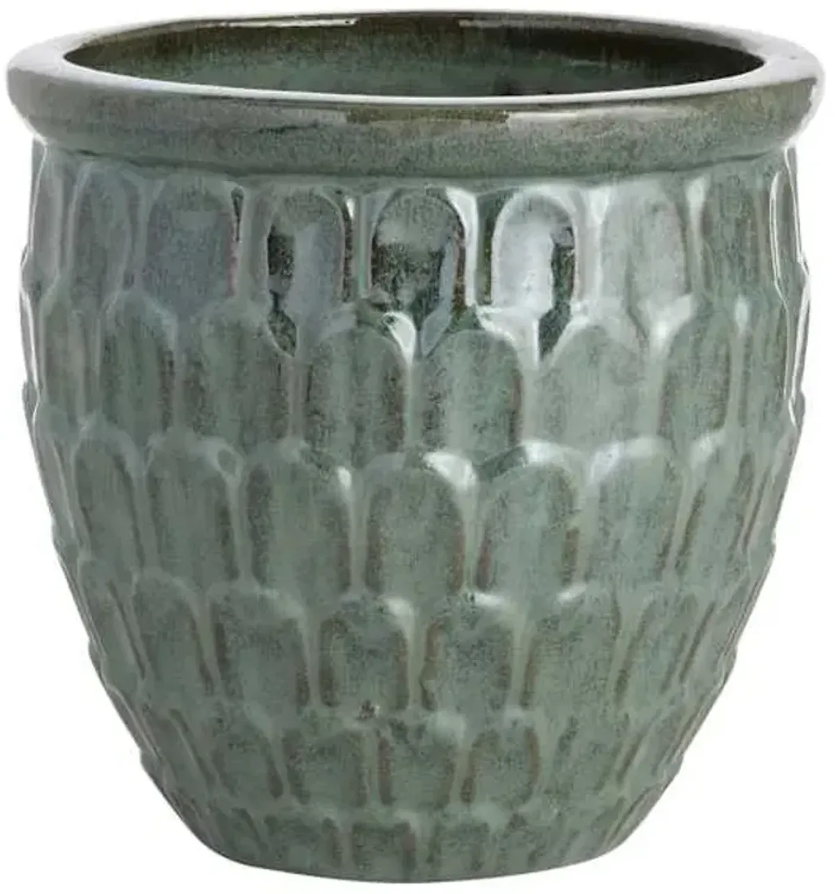Moss Green Crown Ceramic Outdoor Planter, Medium